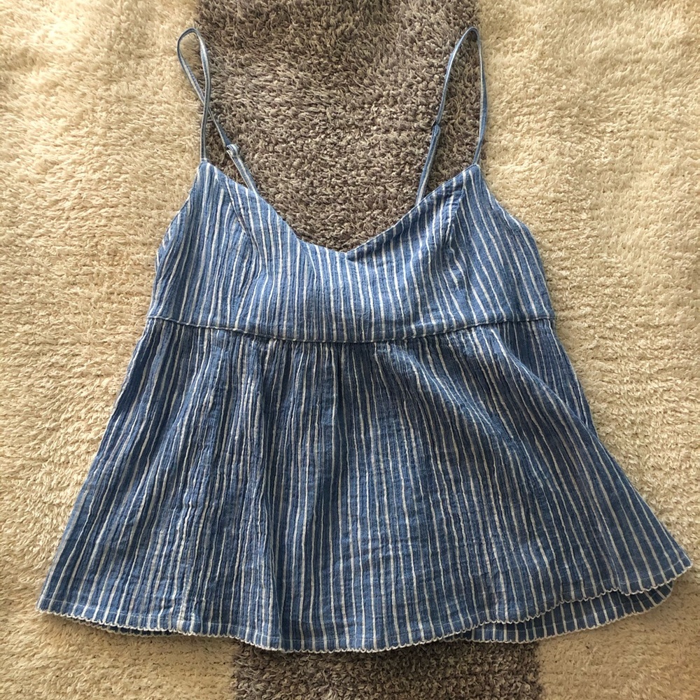 Abercrombie tie back blue and white stripe tank